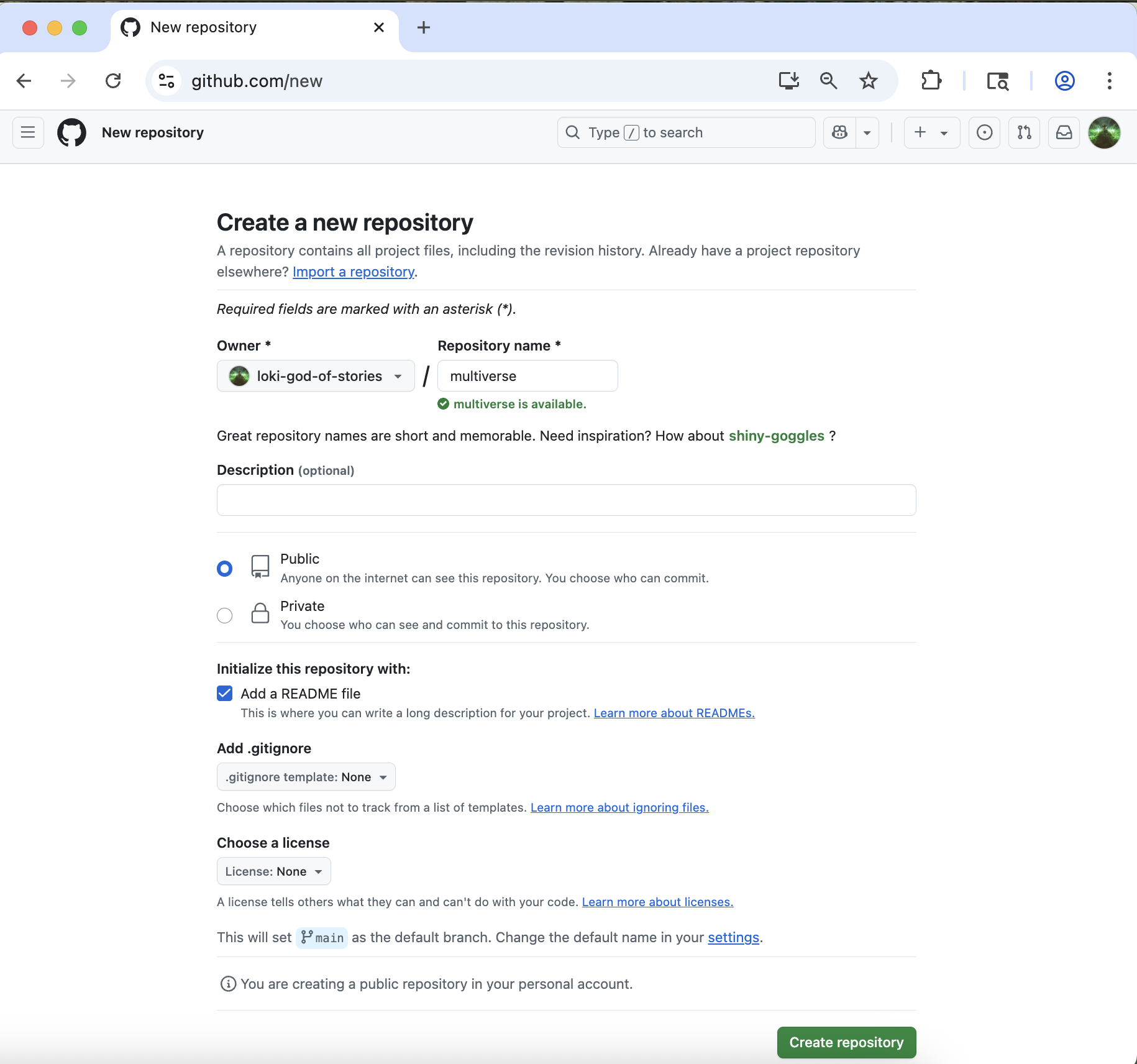 Create the multiverse repo in GitHub