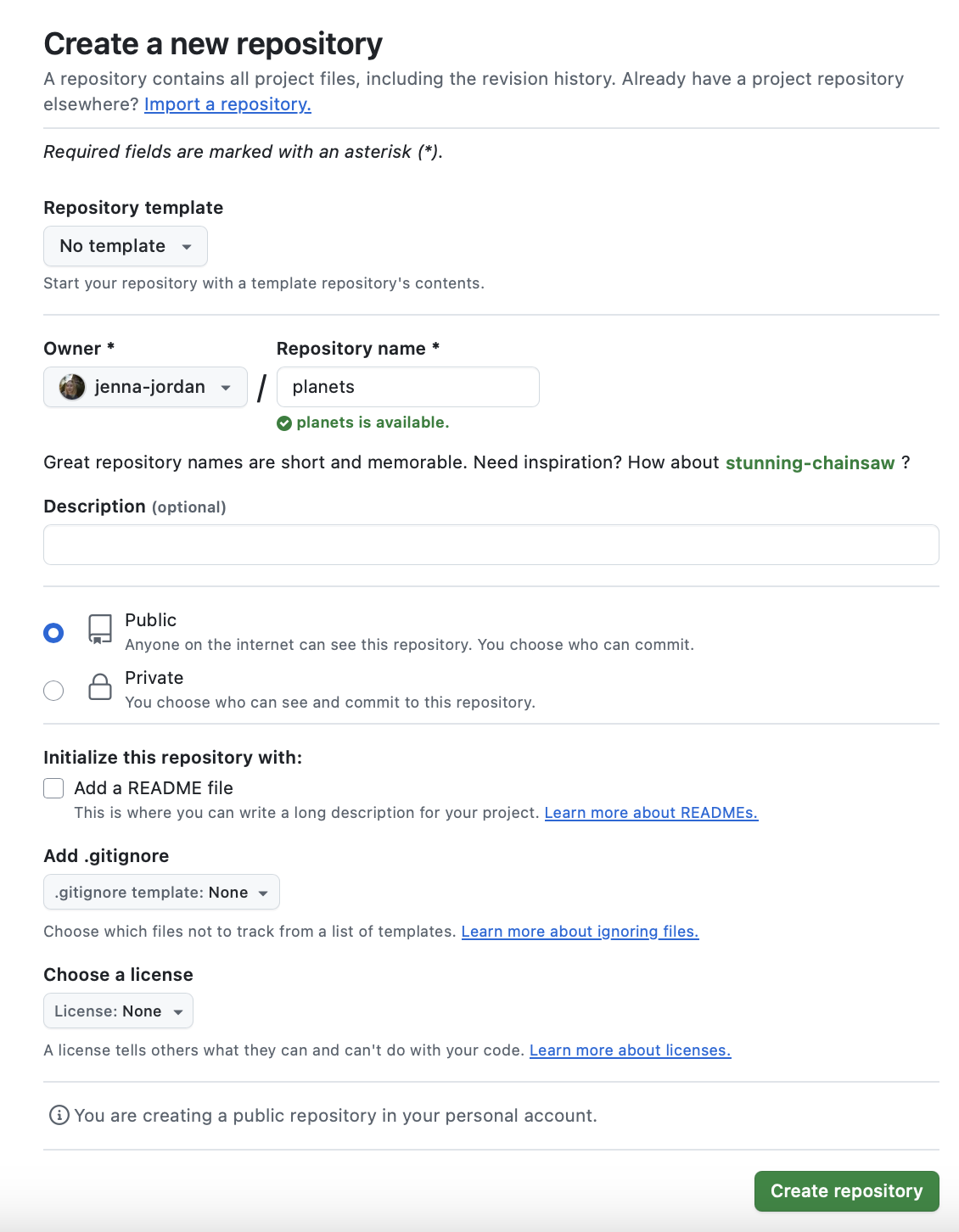 Create the planets repo in GitHub