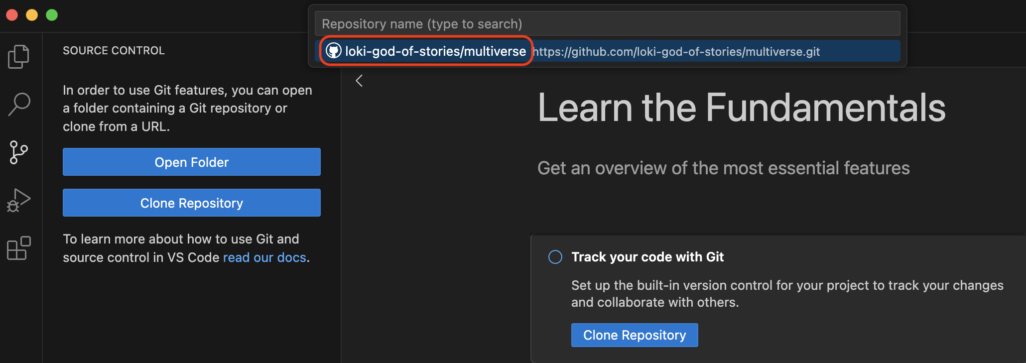 Clone your multiverse repo via VS Code