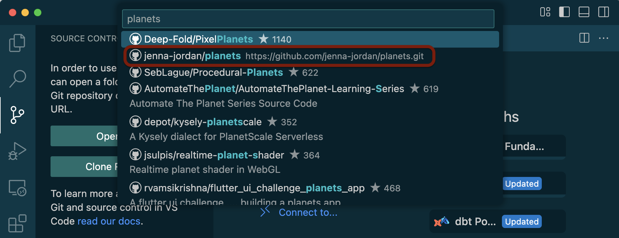 Clone your planets repo via VS Code